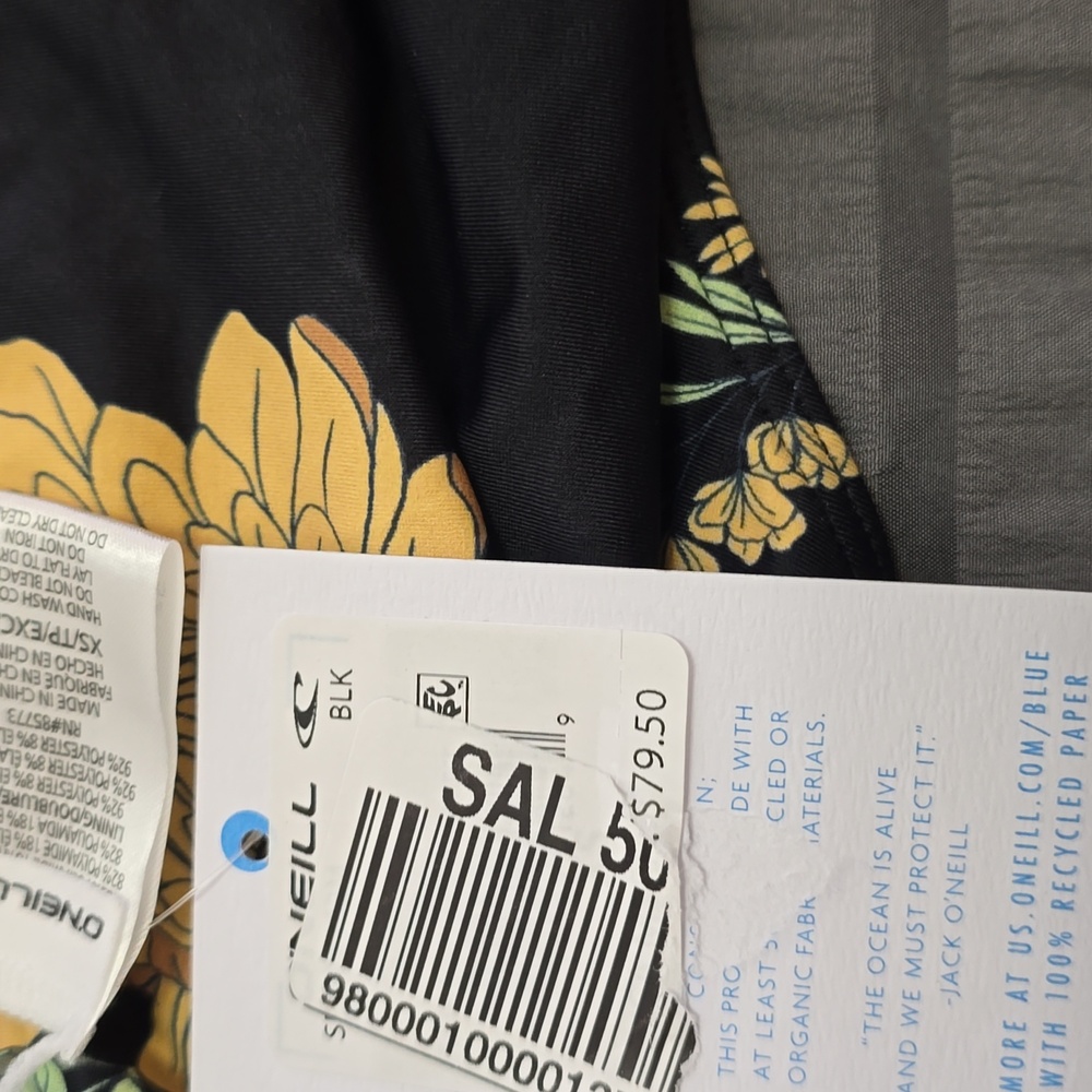 O'Neill Black and Yellow Floral Swimsuit Xs Nwt - Picture 4 of 6